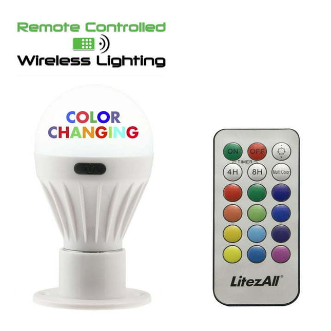 BU1-LitezAll COB LED Porta Bulb Color Changing Remote Control Light 200 Lumens 3 AAA Batteries - Likeshoppe
