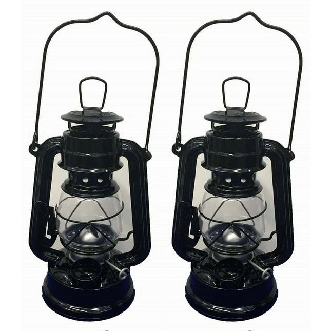 BU13- Lot of 2 - 8 Inch Black Hurricane Kerosene Oil Lantern Hanging Light / Lamp - Likeshoppe