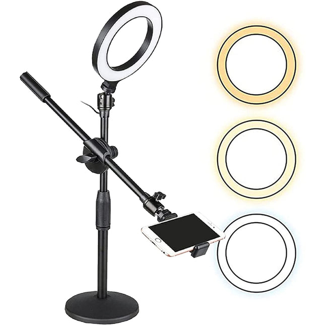 BU21- 6'' Ring Light Overhead Phone Mount LED Circle Lights 360° Adjustable Shooting Arm Dimmable for Video Recording, Live Streaming, YouTube, Makeup, Instagram, TIK Tok 5Core Ring Mob ST - Likeshoppe