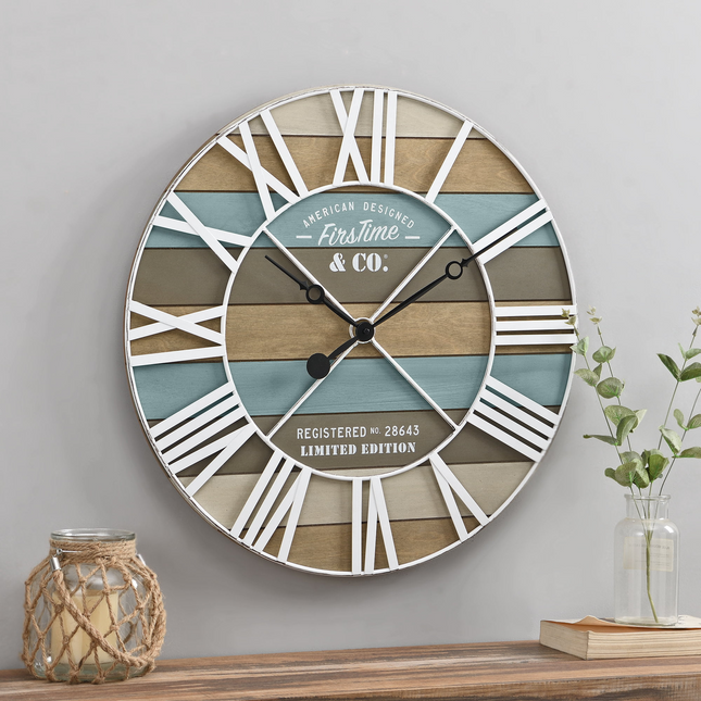 CG16-FirsTime & Co. Blue Maritime Planks Wall Clock, Farmhouse, Analog, 24 x 2 x 24 in - Likeshoppe