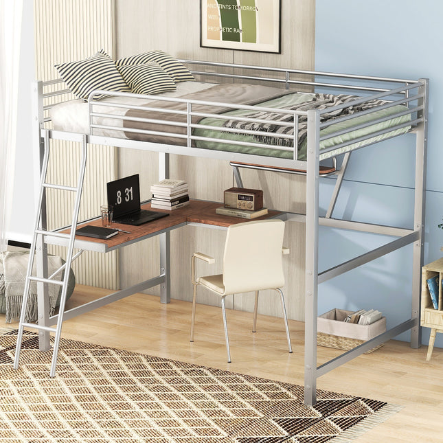 AS12- Full Size Loft Metal&MDF Bed with Desk and Shelf, - Likeshoppe