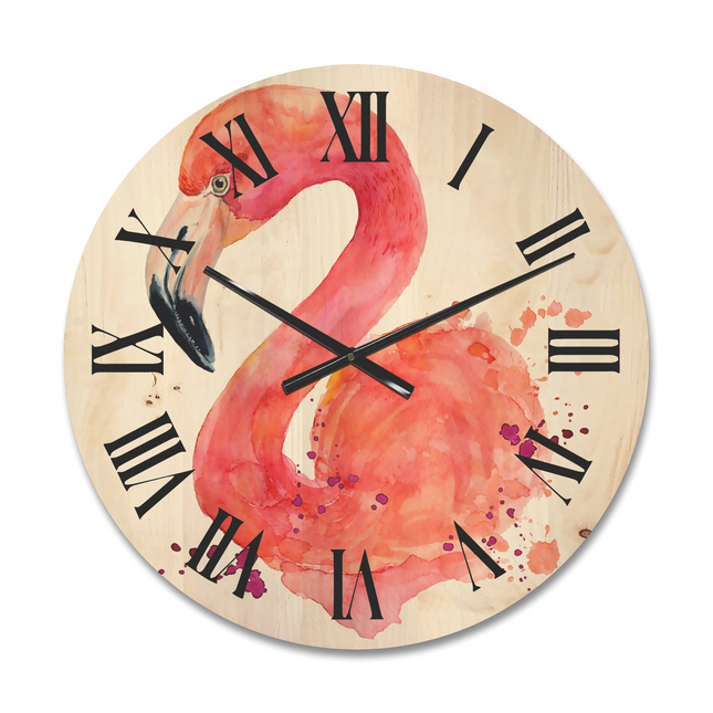 CG2- Designart 'Abstract Portrait of Pink Flamingo I' Farmhouse Wood Wall Clock(Size 16" x 16") - Likeshoppe