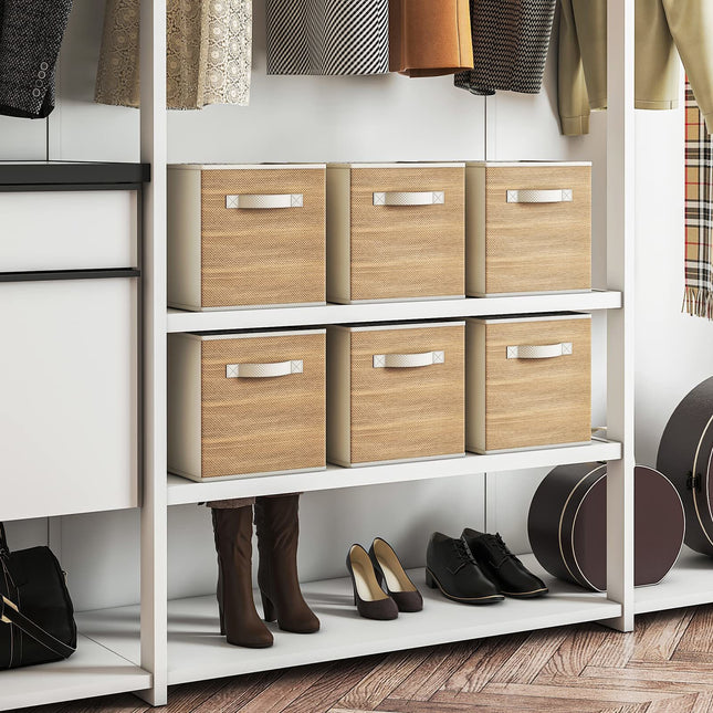 Fabric Storage Cubes with Handle, Foldable Cube Storage Bins, 6 Pack Storage Baskets for Shelves, Storage Boxes for Organizing Closet Bins, Wood Grain - Likeshoppe