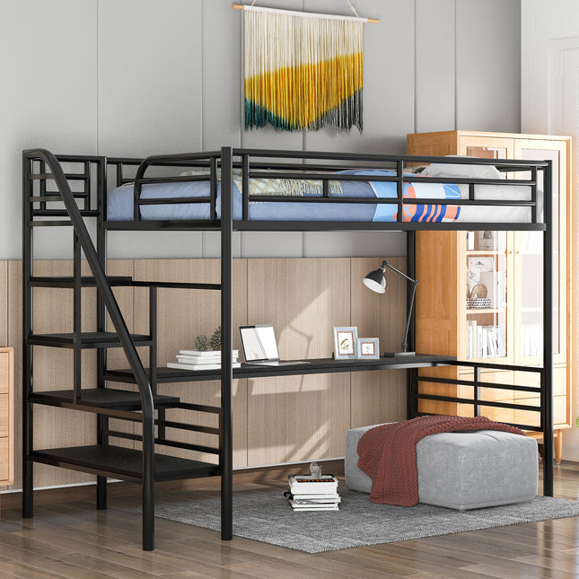AS6- Metal Loft Bed Frame with Desk; No Box Spring Needed; Twin - Likeshoppe
