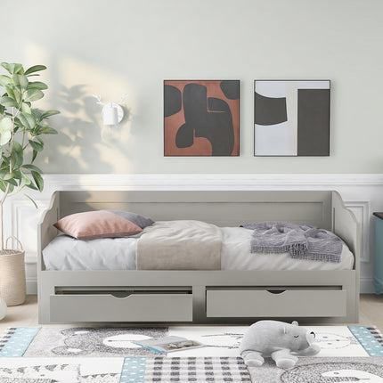 AS34- Wooden Daybed with Trundle Bed and Two Storage Drawers , Extendable Bed Daybed,Sofa Bed with Two Drawers - Likeshoppe
