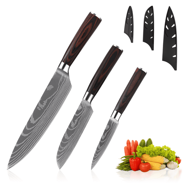 BN1- Oserlo Knife Set 3 for Kitchen, Japanese Chef Knife Set, Non-stick Coated High Carbon Stainless Steel Knife Sets for Kitchen with Block, 3 Piece - Likeshoppe