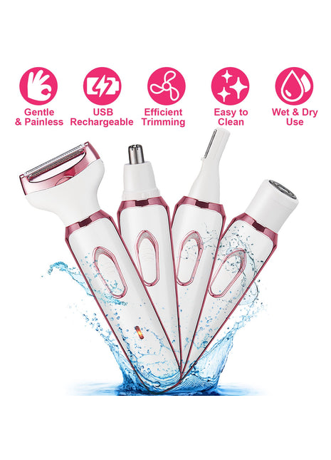 4-in-1 Women’s Electric Razor – Rechargeable Bikini Trimmer & Facial Hair Remover Kit