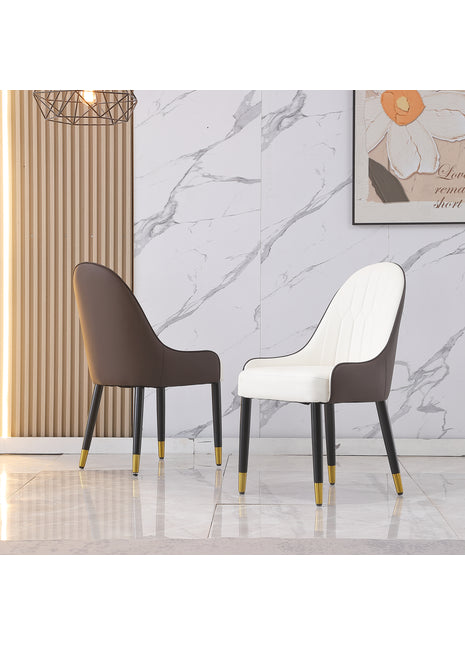 Likeshoppe Dining Chair With PU Leather White And Brown Metal Legs Set Of