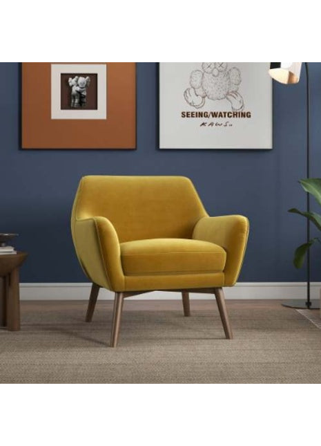 Likeshoppe Gold Velvet Lounge Chair with Walnut Wood Legs – Modern Accent Armchair for Living Room, Bedroom & Lounge Space