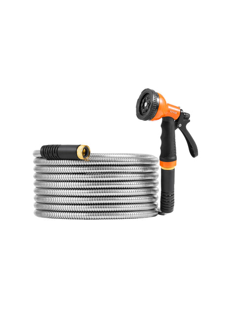 25FT Metal Garden Hose – Stainless Steel No-Kink Water Hose with Spray Nozzle
