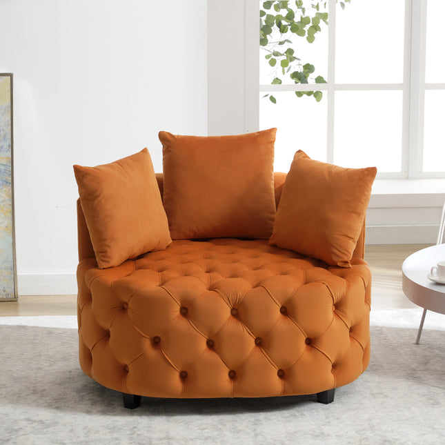 Orange Velvet Accent Lounge Chair – Modern Barrel Armchair for Living Room, Bedroom & Reading Space