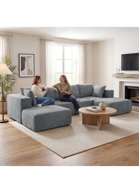 Modular U-Shape Sectional Sofa with Ottomans – Velvet Living Room Couch