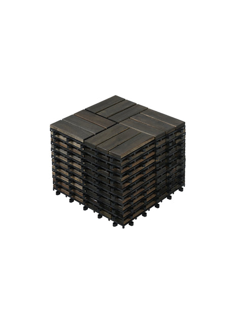 10 PCS Acacia Wood Interlocking Deck Tiles – 12" × 12" Checker Pattern Outdoor Patio Flooring for Balcony & Poolside