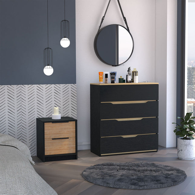PD7- Canby 2 Piece Bedroom Set, Nightstand + Drawer Dresser, Black / Pine / Light Oak - Likeshoppe