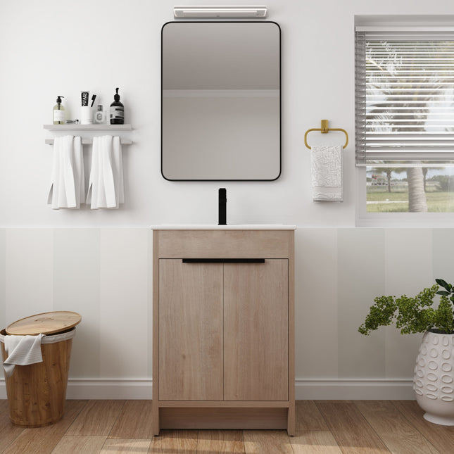 PT3- Freestanding Bathroom Vanity with White Ceramic Sink & 2 Soft-Close Cabinet Doors ((KD-PACKING); BVB02424PLO-G-BL9060B) - Likeshoppe