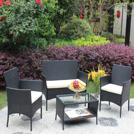 PX5- 4 PC Rattan Patio Furniture Set Outdoor Patio Cushioned Seat Wicker Sofa - Likeshoppe