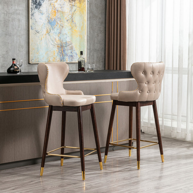 BS5- Furniture,29.9" Modern Leathaire Fabric bar chairs, Tufted Gold Nailhead Trim Gold Decoration Bar stools,Set of 2 - Likeshoppe