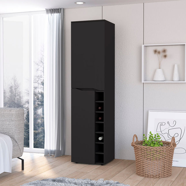 PB7- Maya Tall Bar Cabinet; Seven Built-in Wine Rack; Extendable Shelf; Double Door Cabinet - Likeshoppe