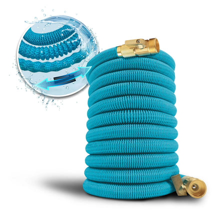 AH7- AH7Aqua Joe Kink-Free 50-Foot Expandable Garden Hoses W/ Heavy-Duty Brass Valve & Flow Control Shut-off, 5/8-inch (Light Blue) - Likeshoppe