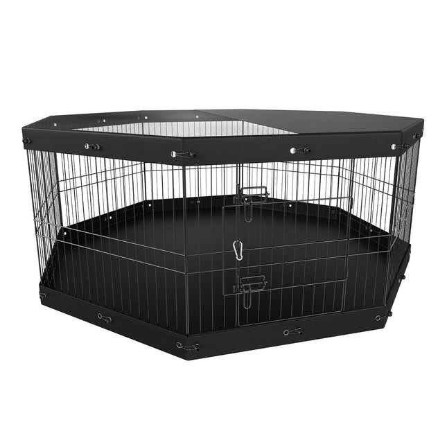 AB3- VEVOR Dog Playpen, 8 Panels Foldable Metal Dog Exercise Pen with Top Cover and Bottom Pad, 24" H Pet Fence Puppy Crate Kennel, Indoor Outdoor Dog Pen for Small Medium Pets, for Camping, Yard - Likeshoppe