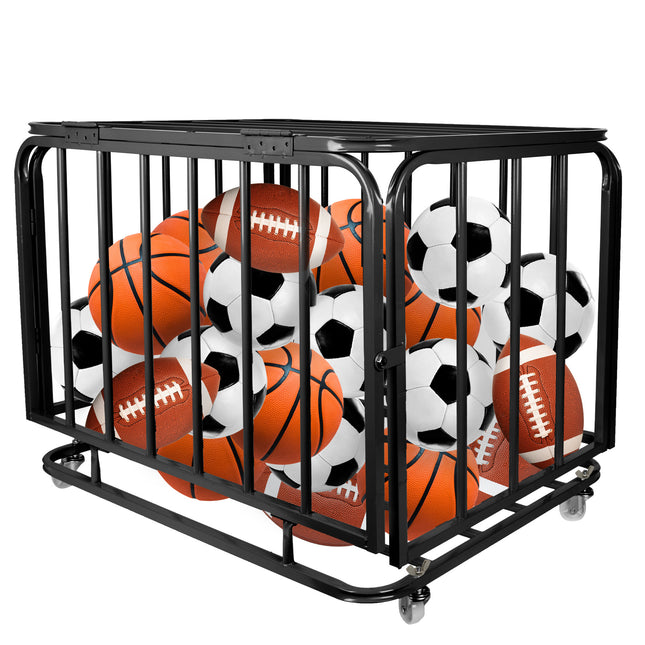 AL6- Foldable Mental Sports Ball Storage Cart Rolling Ball Cart with Lid and Wheels Large Capacity Basketballs Organizer for Gym, School, Club, Indoor and Outdoor Equipment Organization - Likeshoppe