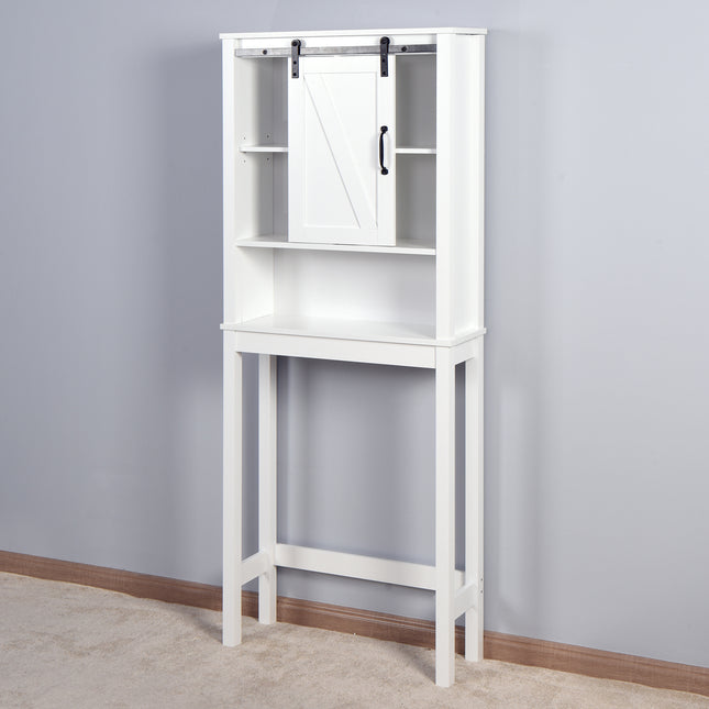 PU22- Over-the-Toilet Storage Cabinet, Space-Saving Bathroom Cabinet, with Adjustable Shelves and A Barn Door 27.16 x 9.06 x 67 inch - Likeshoppe