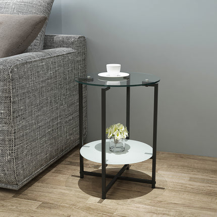 ST4- 2-layer Tempered Glass End Table; Round Coffee Table for Bedroom Living Room Office - Likeshoppe