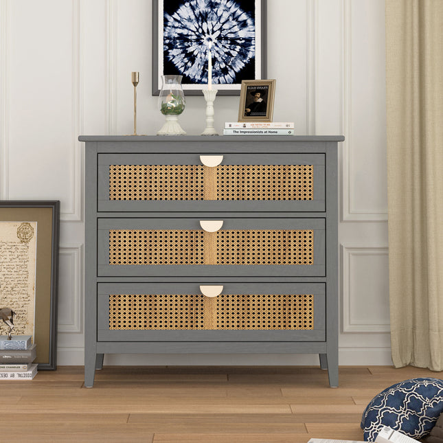 CB3- 3 Drawer Cabinet,Natural rattan,American Furniture,Suitable for bedroom, living room, study - Likeshoppe