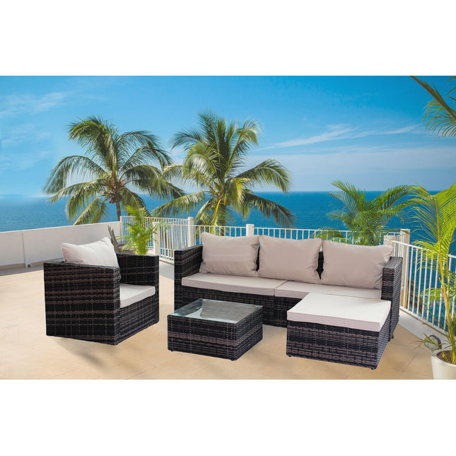 PX12- Rattan Patio Furniture Set Wicker Sofa Cushioned Sectional Furniture Set Garden Patio Sofa Set (4 Pieces, Brown) - Likeshoppe