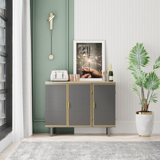 PC2- 40.35" Wide 3 Doors Modern Sideboard, Freestanding Sideboard Storage Cabinet Entryway Floor Cabinet for Living Room Office Bedroom - Likeshoppe