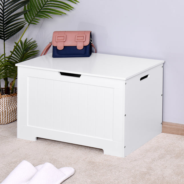 PK6- White Lift Top Entryway Storage Cabinet with 2 Safety Hinge; Wooden Toy Box - Likeshoppe