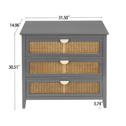 CB3- 3 Drawer Cabinet,Natural rattan,American Furniture,Suitable for bedroom, living room, study - Likeshoppe
