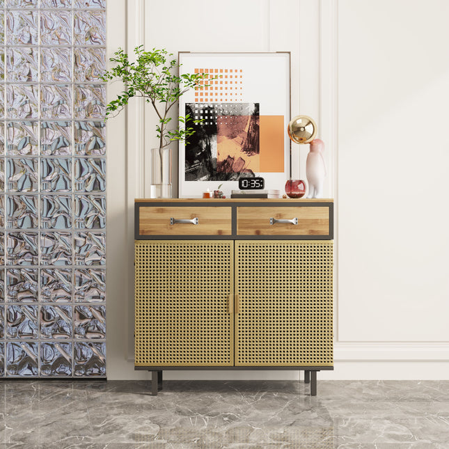 CS2- 31.5'' Wide 2 Drawer Sideboard, Modern Furniture Decor, Made with Iron + Carbonized Bamboo, Easy Assembly - Likeshoppe