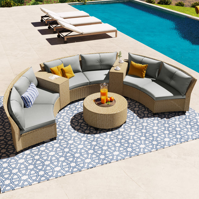 PX3- 6 - Person Fan-shaped Rattan Suit Combination with Cushions and Table,Suitable for Garden - Likeshoppe