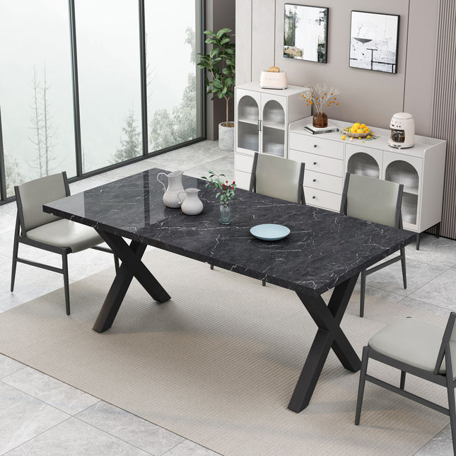 DT2- (TABLE ONLY) 70.87\"Modern Square Dining Table with Printed Marble Table Top+ X-Shape Table Leg - Likeshoppe