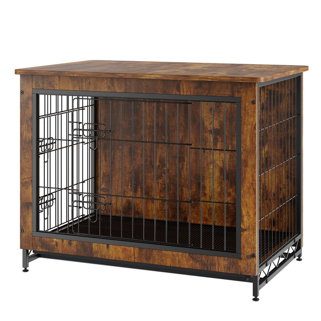 AB4- VEVOR Dog Crate Furniture, 32 inch Wooden Dog Crate with Double Doors, Heavy-Duty Dog Cage End Table with Multi-Purpose Removable Tray, Modern Dog Kennel Indoor for Dogs up to 45lb, Rustic Brown - Likeshoppe