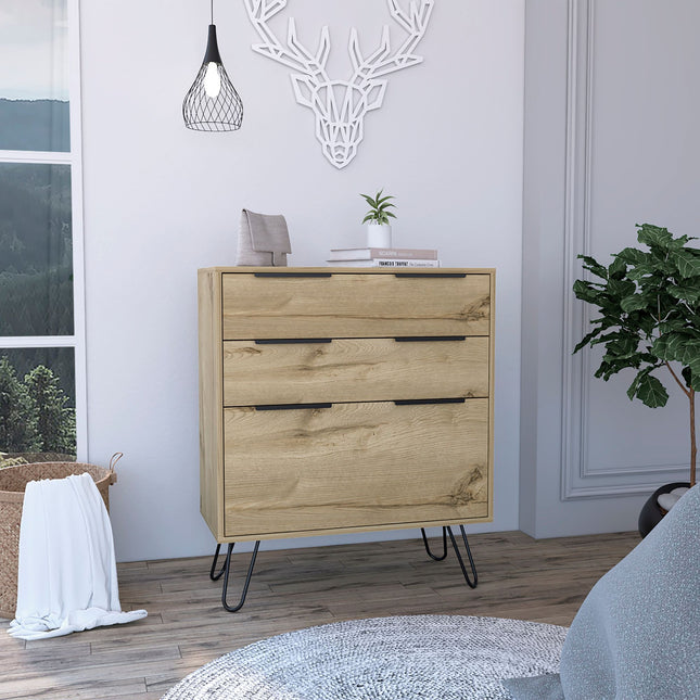 PD9- Praga Dresser; Three Drawers; Superior Top; Hairpin Legs - Likeshoppe