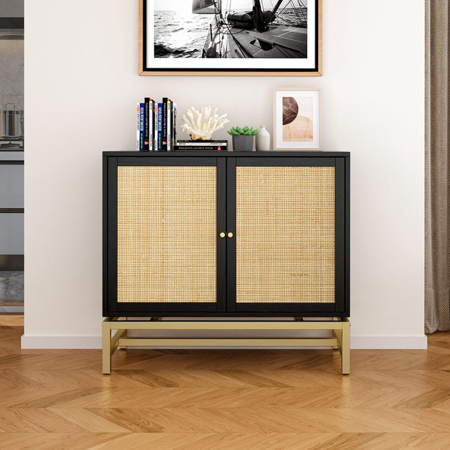 CB5- 2 Door Cabinet, Natural Rattan 2 Door high cabinet, Built-in adjustable shelf, Easy Assembly, Free Standing Cabinet for Living Room Bedroom, Hallway - Likeshoppe
