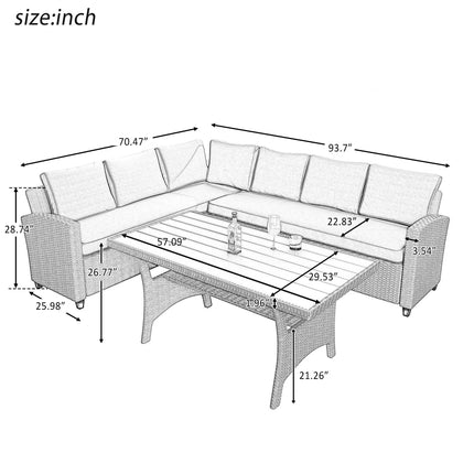 PX18- Patio Furniture Set;  5 Piece Outdoor Conversation Set;  Dining Table Chair with Ottoman and Throw Pillows - Likeshoppe