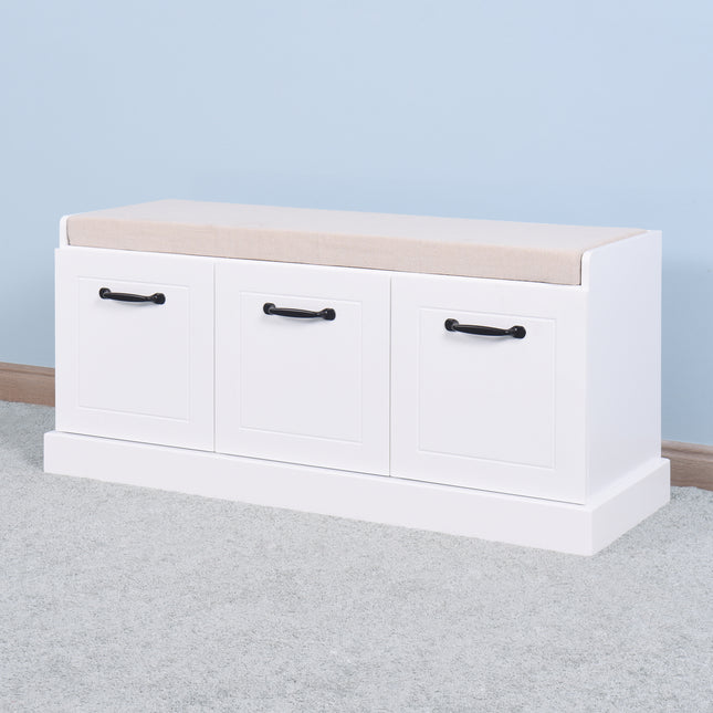 PK5- Wooden Entryway Shoe Cabinet Living Room Storage Bench with White Cushion - Likeshoppe