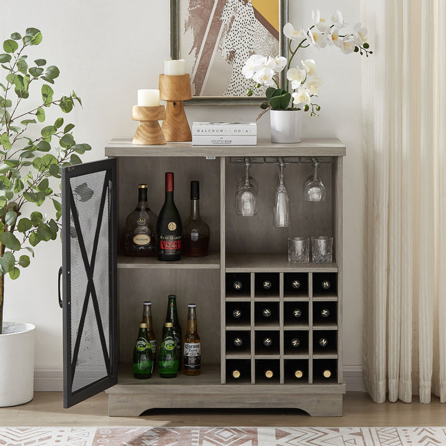 PB10- Single door wine cabinet with 16 wine storage compartments (Gray; 31.50" W*13.78" D*35.43" H) - Likeshoppe