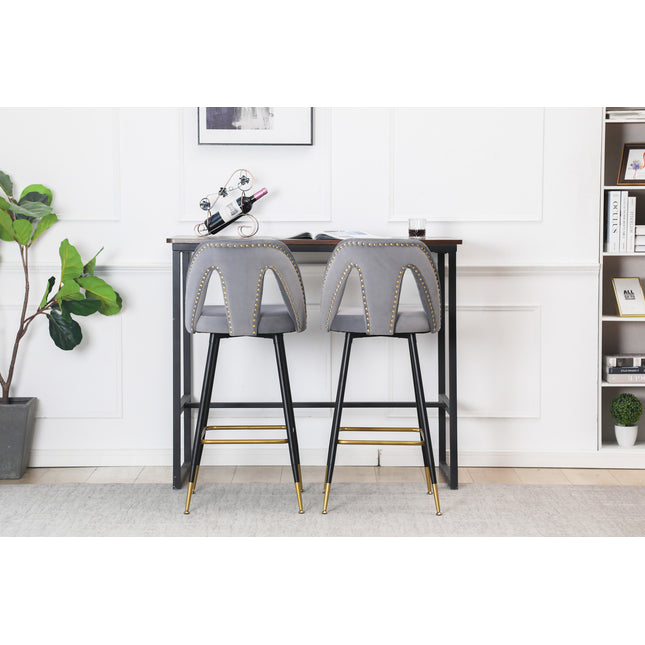 BS6- Collection Modern | Contemporary Velvet Upholstered 28\\" Bar Stool & Counter Stools with Nailheads and Gold Tipped Black Metal Legs,Set of 2 - Likeshoppe