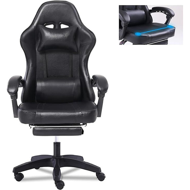 PV1- Video Game Chairs for Adults, PU Leather Gaming Chair with Footrest, 360°Swivel Adjustable Lumbar Pillow Gamer Chair, Comfortable Computer Chair for Heavy People - Likeshoppe