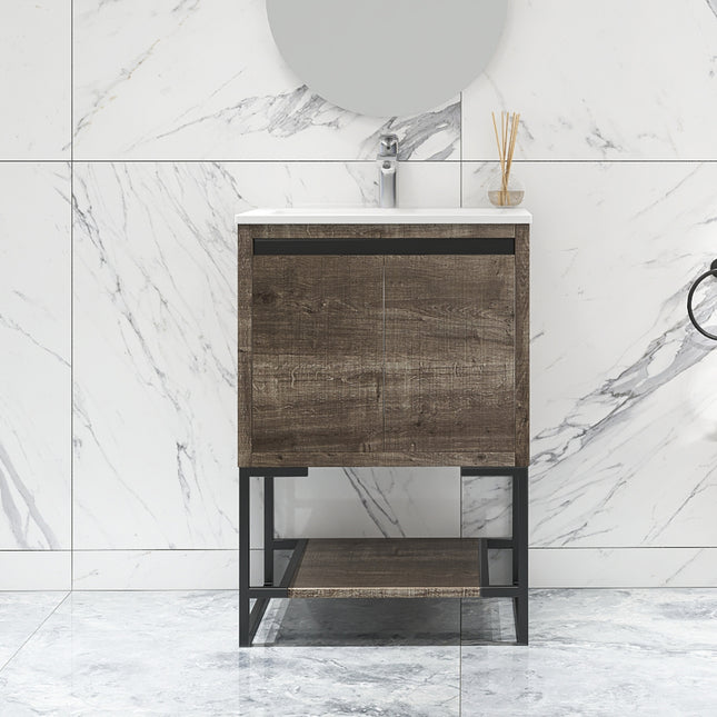 PT6- 24 inches Wood Freestanding Bathroom Vanity Combo with Integrated Ceramic Sink and 2 Soft Close Doors - Likeshoppe