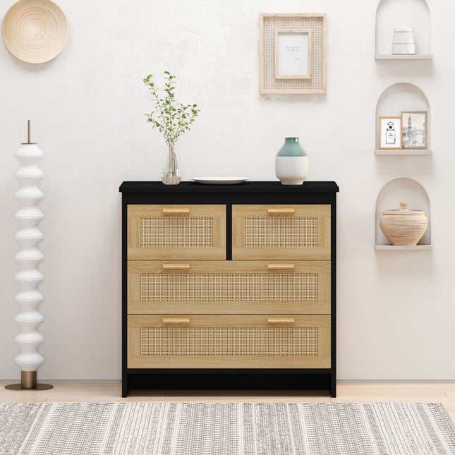 CB8-4 Drawers Rattan Cabinet,for Bedroom,Living Room,Dining Room,Hallways,Easy Assembly - Likeshoppe