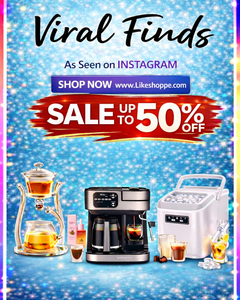 Likeshoppe Viral Finds sale featuring trending kitchen gadgets including glass tea maker, espresso coffee machine and ice maker with up to 50% off deals