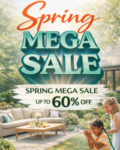 Spring Mega Sale banner – save up to 60% off modern furniture, patio sets, home decor and trending home essentials