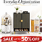 Modern home organization essentials sale featuring storage cabinet, makeup organizer, and stackable food storage containers with up to 50% off promotion 