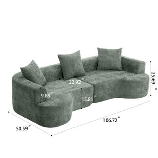 Likeshoppe  Modern Curved Corduroy Cloud Sofa – Luxury 3-Seat Deep Lounge Couch with Pillows for Living Room