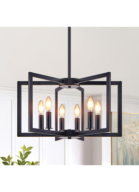 Likeshoppe Industrial Black Metal Chandelier with 6 Lights – Modern Geometric Pendant Lighting for Dining Room or Kitchen